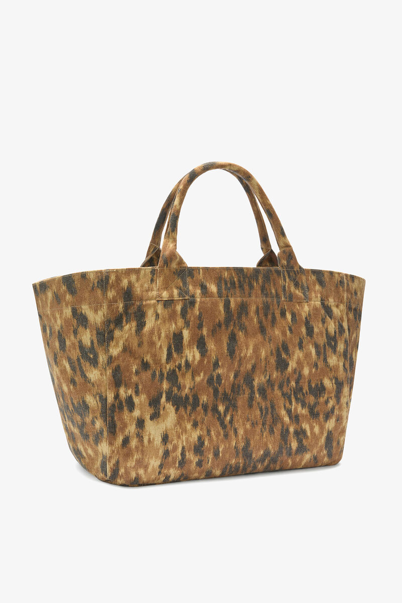 Tote XXL in Ikat Animal, Recycled Cotton, in colour Burro - 2 - GANNI