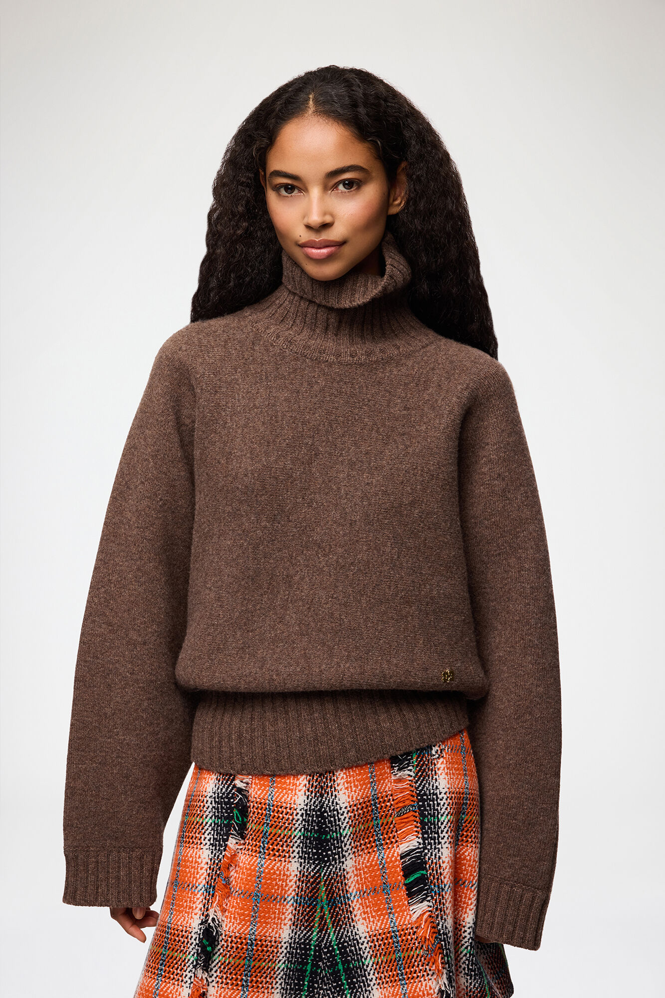 Turtleneck in Double Knit, Wool, in colour Safari - 1 - GANNI