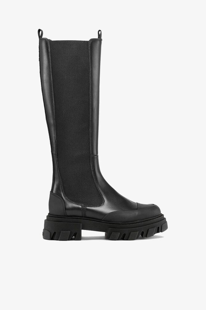 Black Cleated High Chelsea Boots, Black
