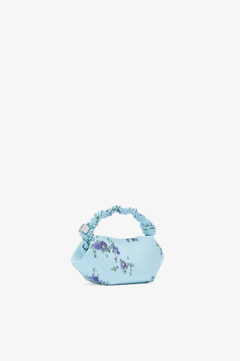 Mini Bou Bag in Printed Blue, Recycled Leather, in colour Iced Aqua - 2 - GANNI
