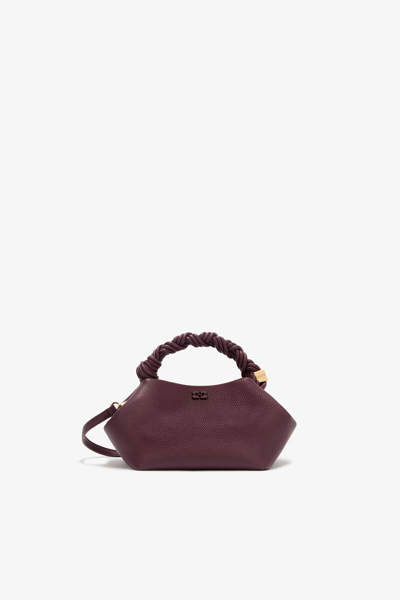Small Bou Bag in Grained Burgundy, Polyurethane, in colour Port Royale - 1 - GANNI