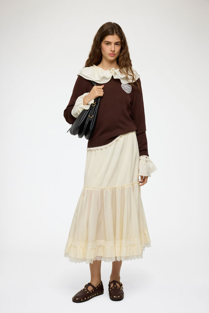 Skirt in White Nylon, Egret