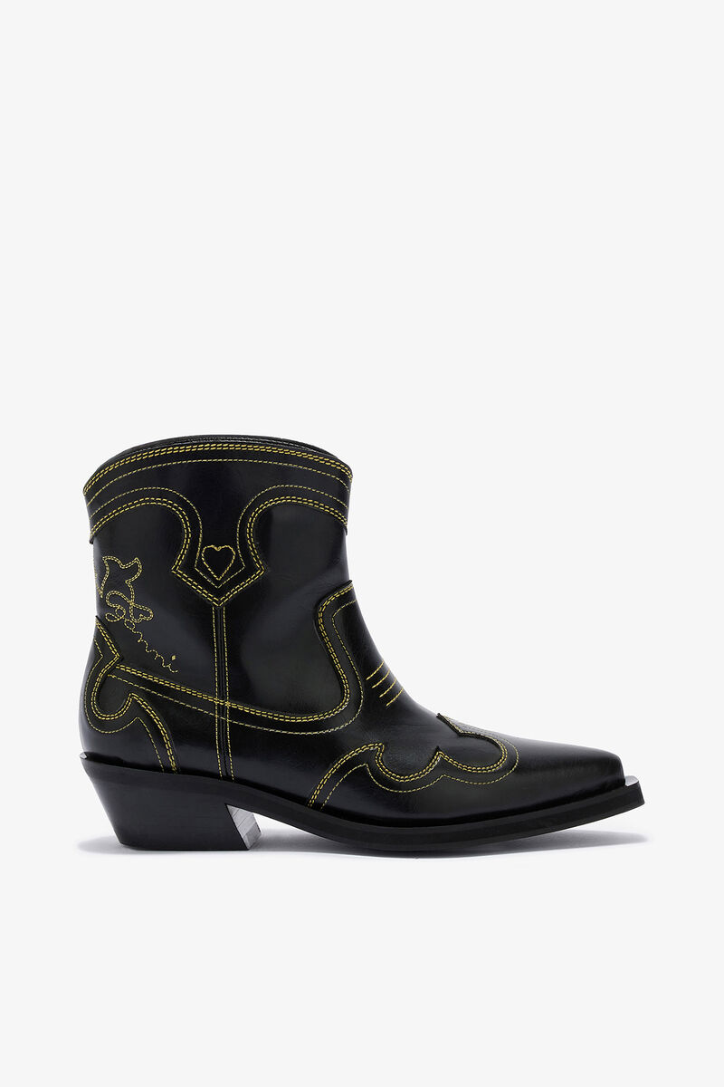 Røde cowboy-støvler med brodert skaft, Polyurethane, in colour Blazing Yellow - 1 - GANNI
