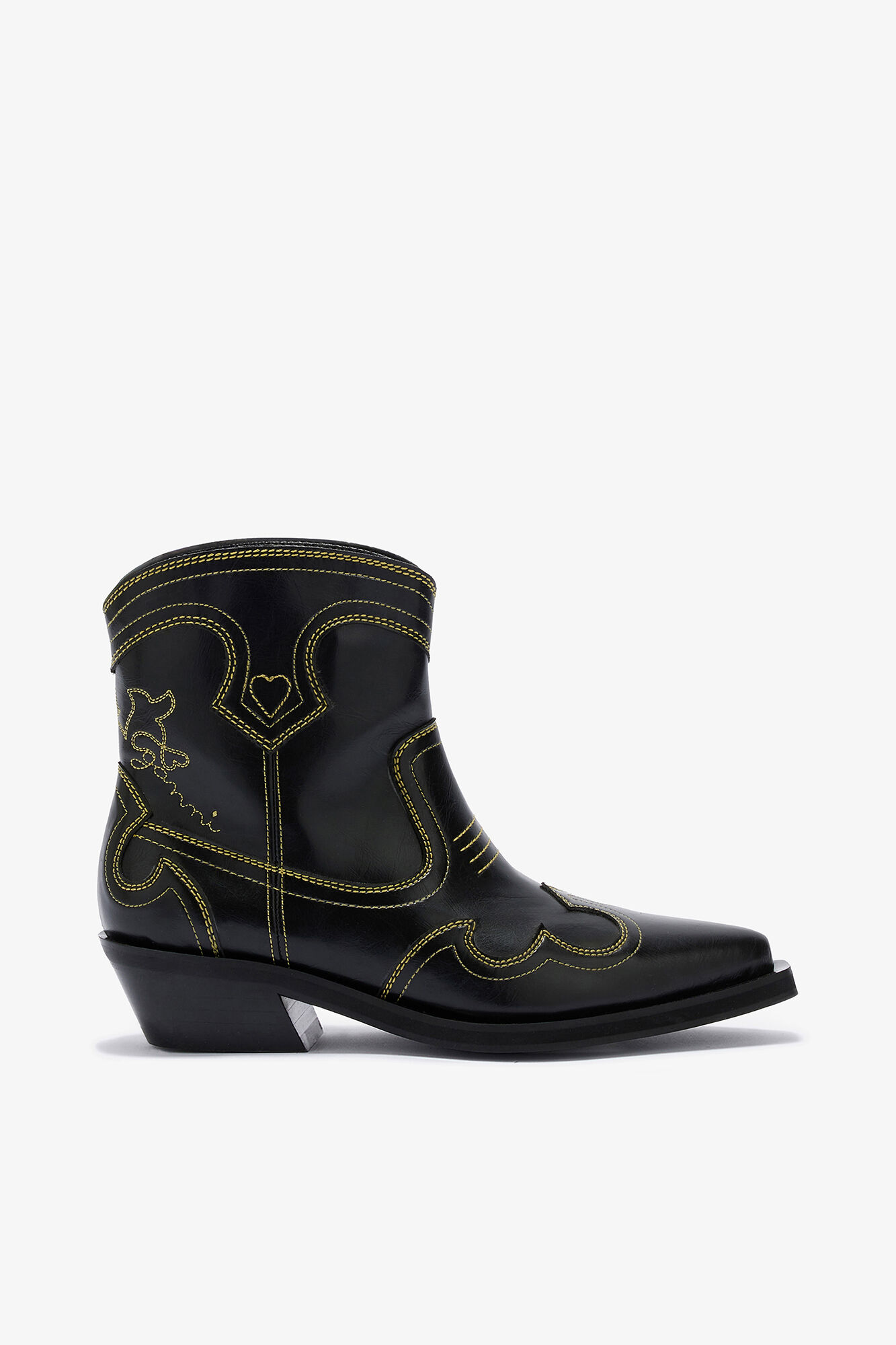 Røde cowboy-støvler med brodert skaft, Polyurethane, in colour Blazing Yellow - 1 - GANNI