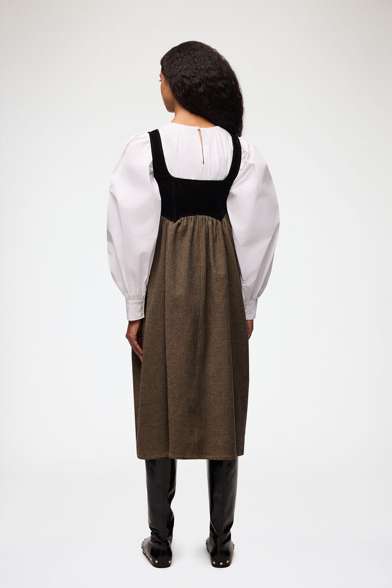 Dress in Neppy Denim, Cotton, in colour Chicory Coffee - 2 - GANNI