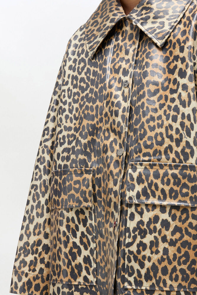 Leopard Laminated Cotton Jacket, Almond Milk
