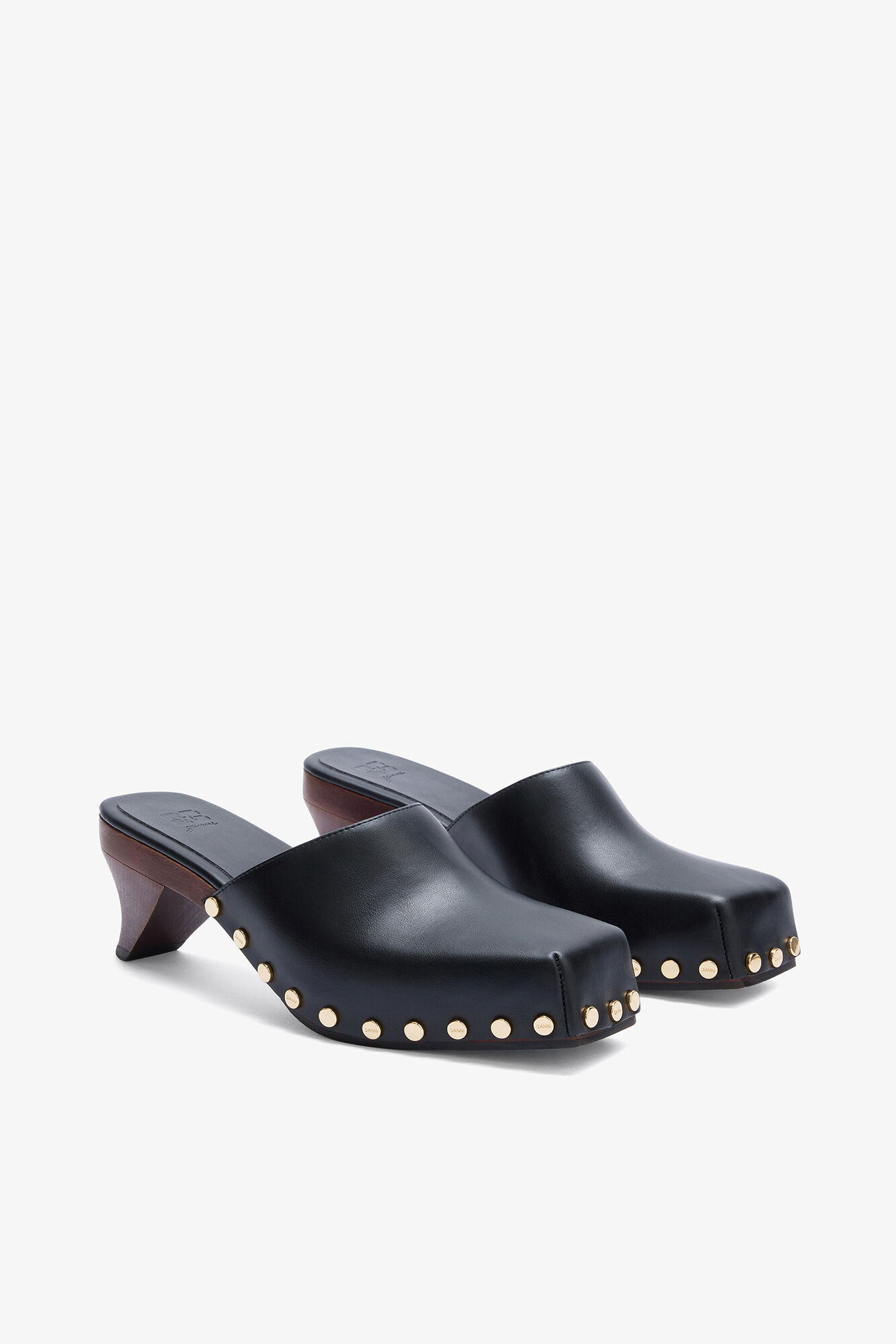 June Sabot Mule in Black, Recycled Leather, in colour Black - 2 - GANNI
