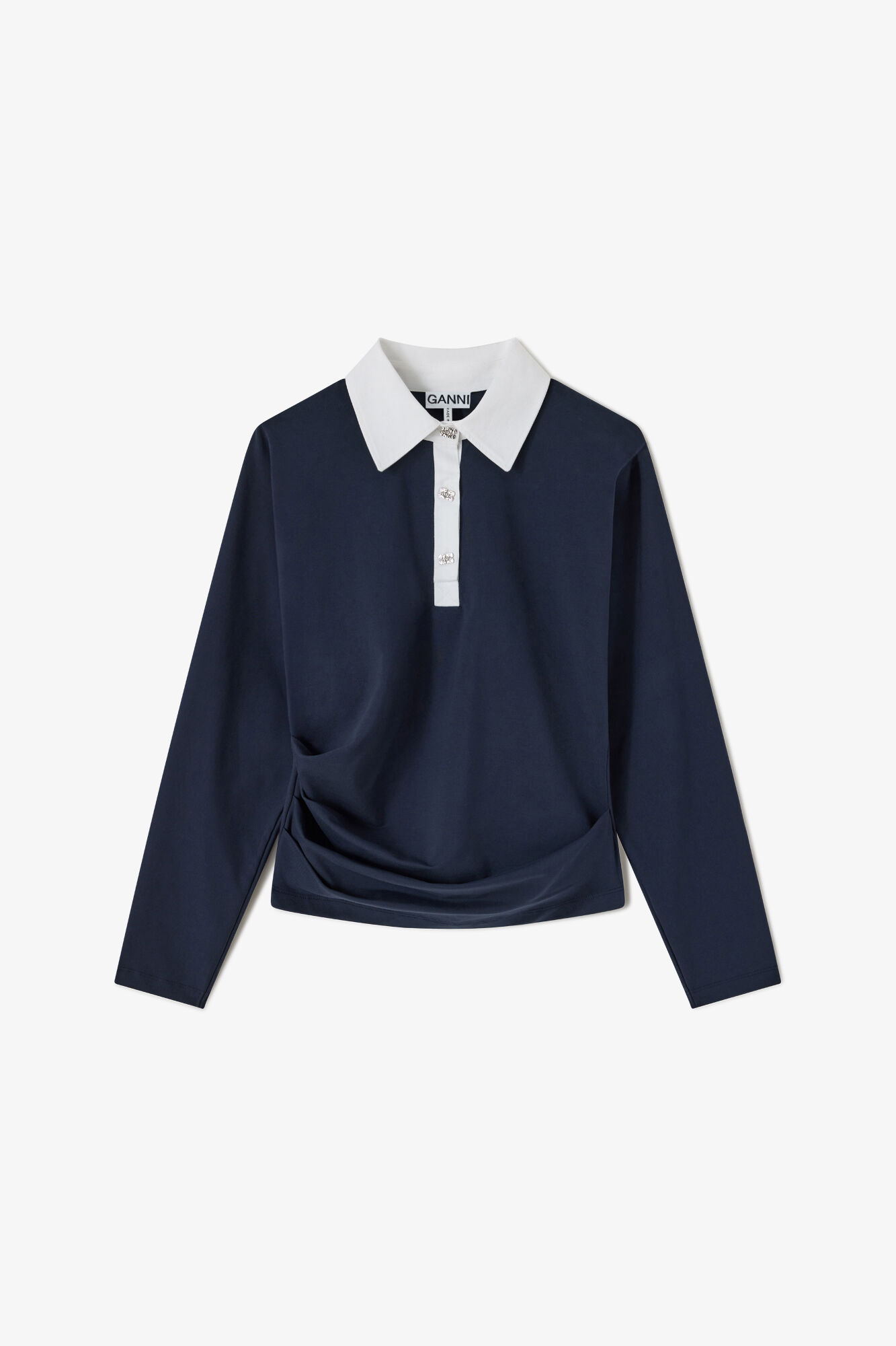 Polo Shirt in Navy Jersey, Organic Cotton, in colour Sky Captain - 1 - GANNI