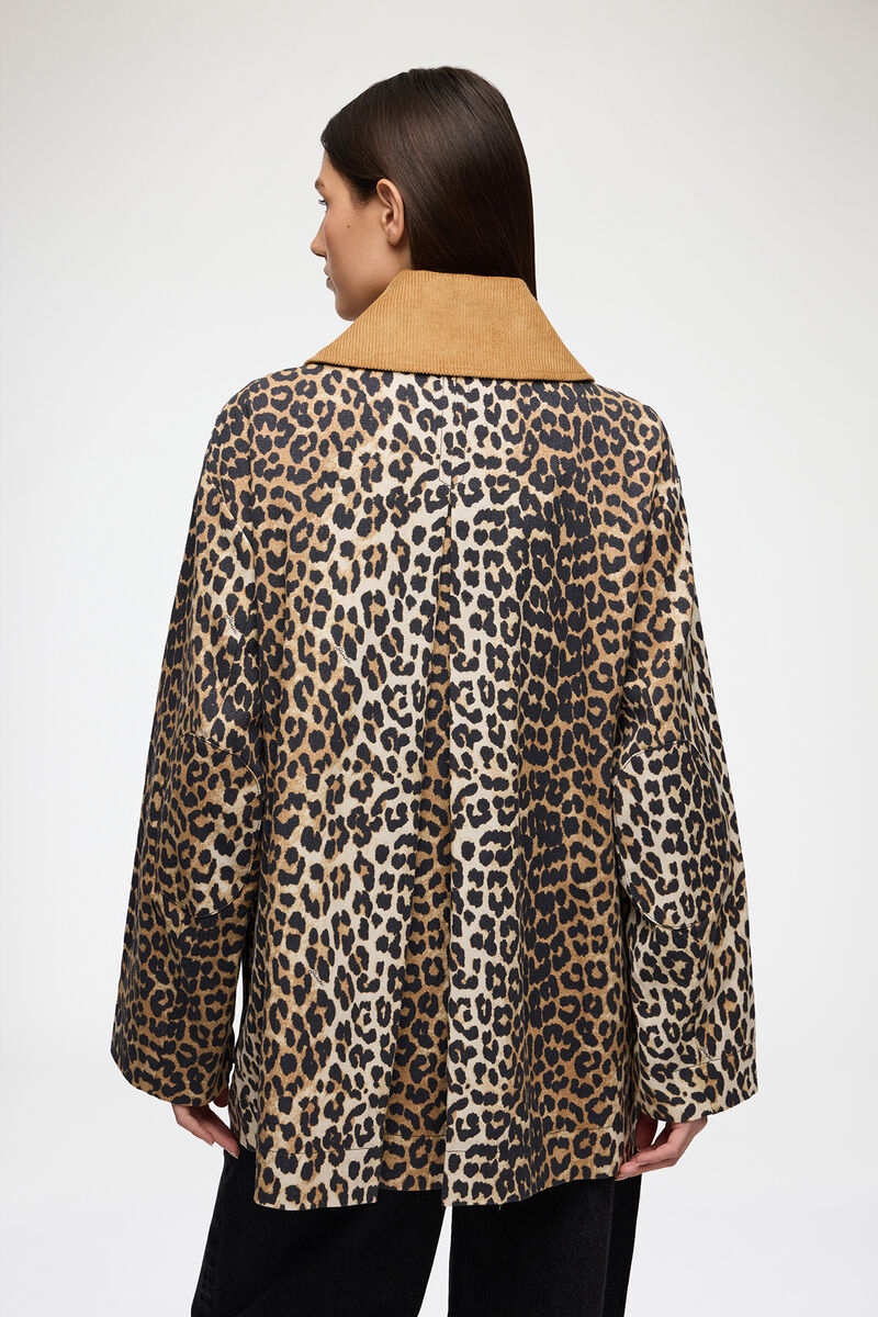 Jacket in Leopard Canvas, Organic Cotton, in colour Almond Milk - 2 - GANNI