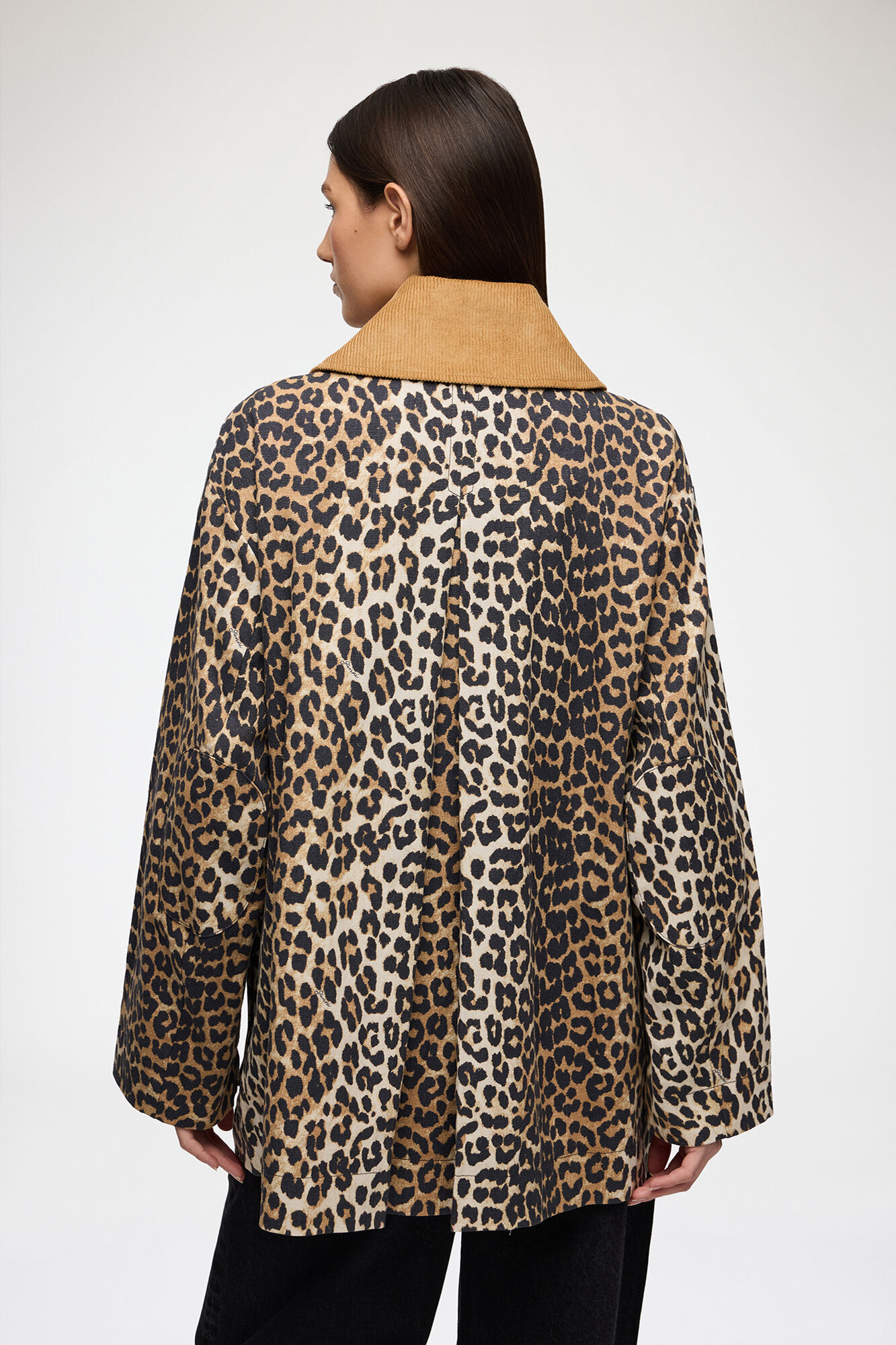 Jacket in Leopard Canvas, Organic Cotton, in colour Almond Milk - 2 - GANNI