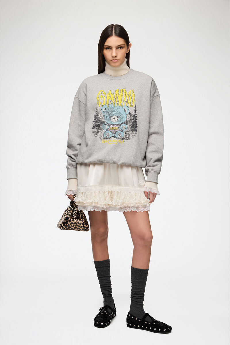 Sweat avec ours en peluche et forêt, Organic Cotton, in colour Paloma - 2 - GANNI