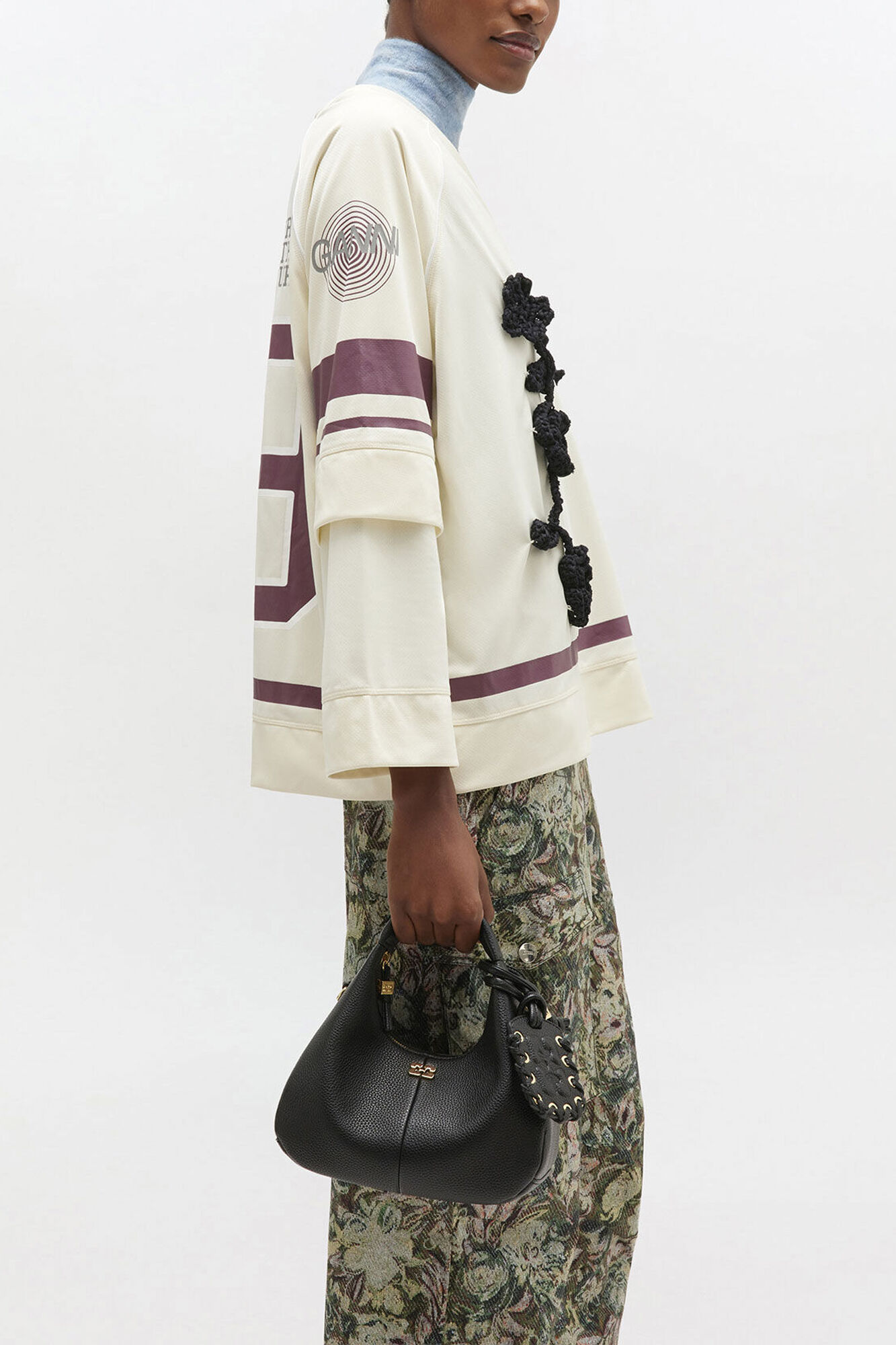 Mini Hobo Bag in Grained Black, Recycled Polyester, in colour Black - 1 - GANNI
