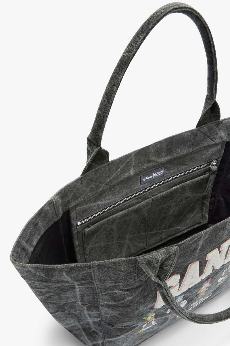 Tote Medium Daisy Duck in Bleached Cotton, Recycled Cotton, in colour Black Oyster - 3 - GANNI