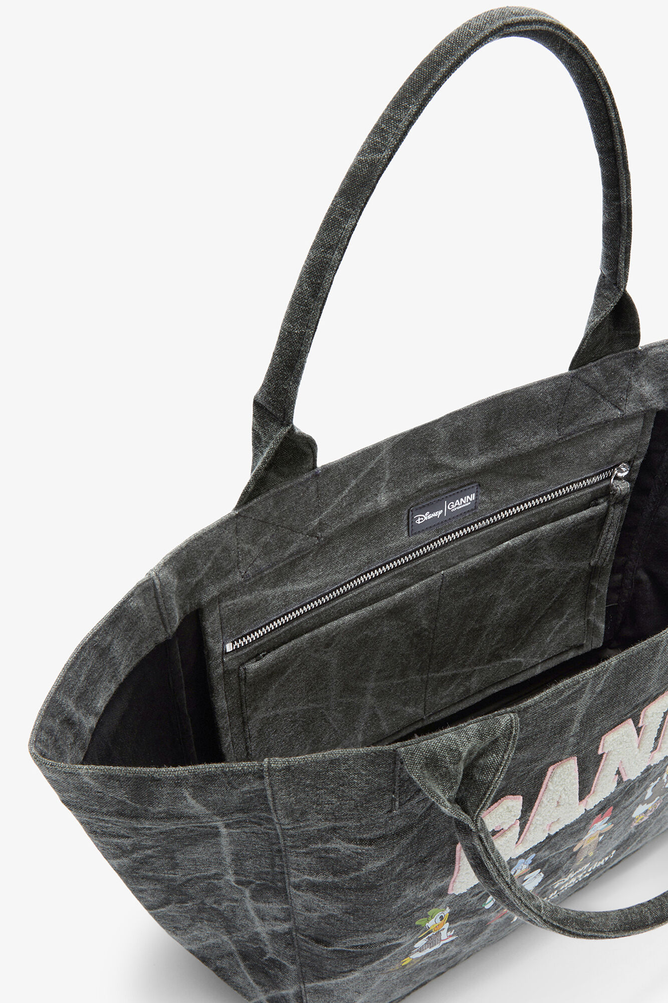 Tote Medium Daisy Duck in Bleached Cotton, Recycled Cotton, in colour Black Oyster - 3 - GANNI