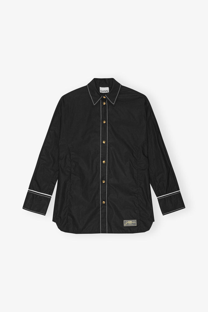 Black Cotton Poplin Raglan Shirt, Black