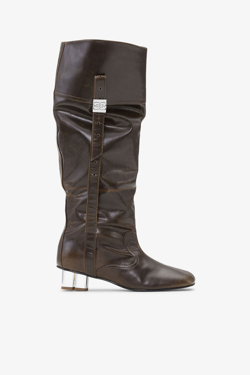 Slouchy Knee Boots in Dark Olive, Oleatex™, in colour Dark Olive - 1 - GANNI