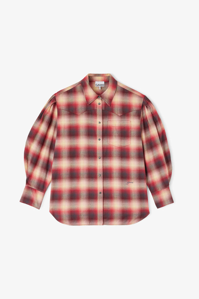 Shirt in Red Check Flannel, Raspberry Wine