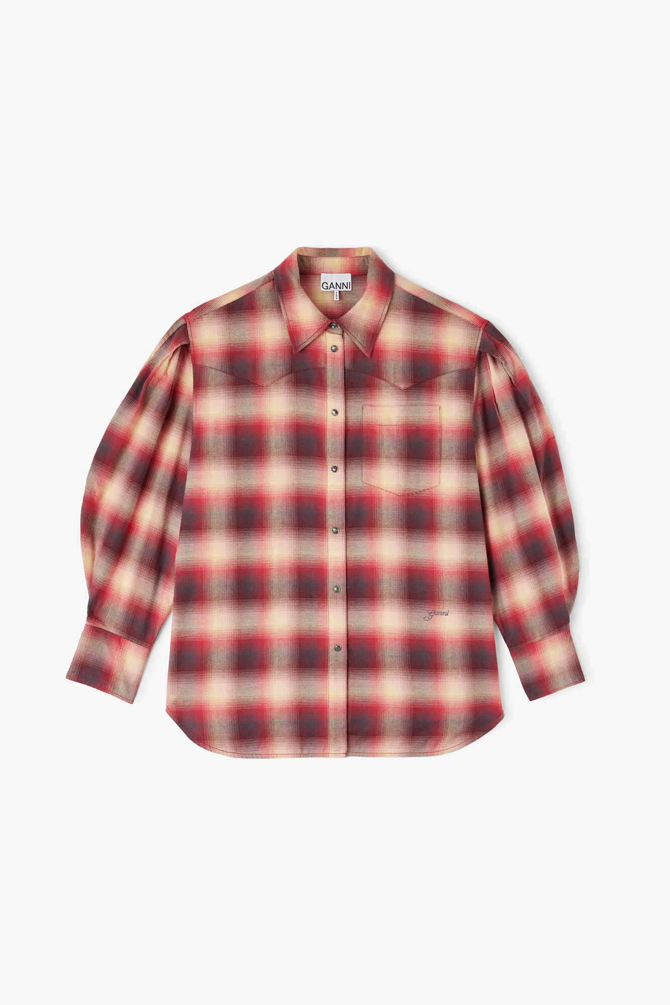 Shirt in Red Check Flannel, Cotton, in colour Raspberry Wine - 1 - GANNI