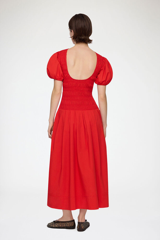 Dress in Smocked Cotton, Goji Berry
