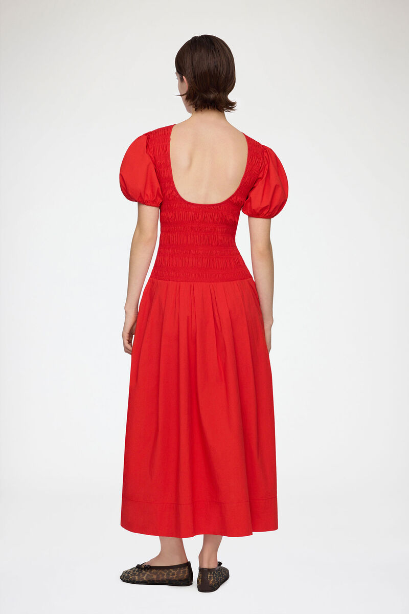 Dress in Smocked Cotton, Organic Cotton, in colour Goji Berry - 2 - GANNI