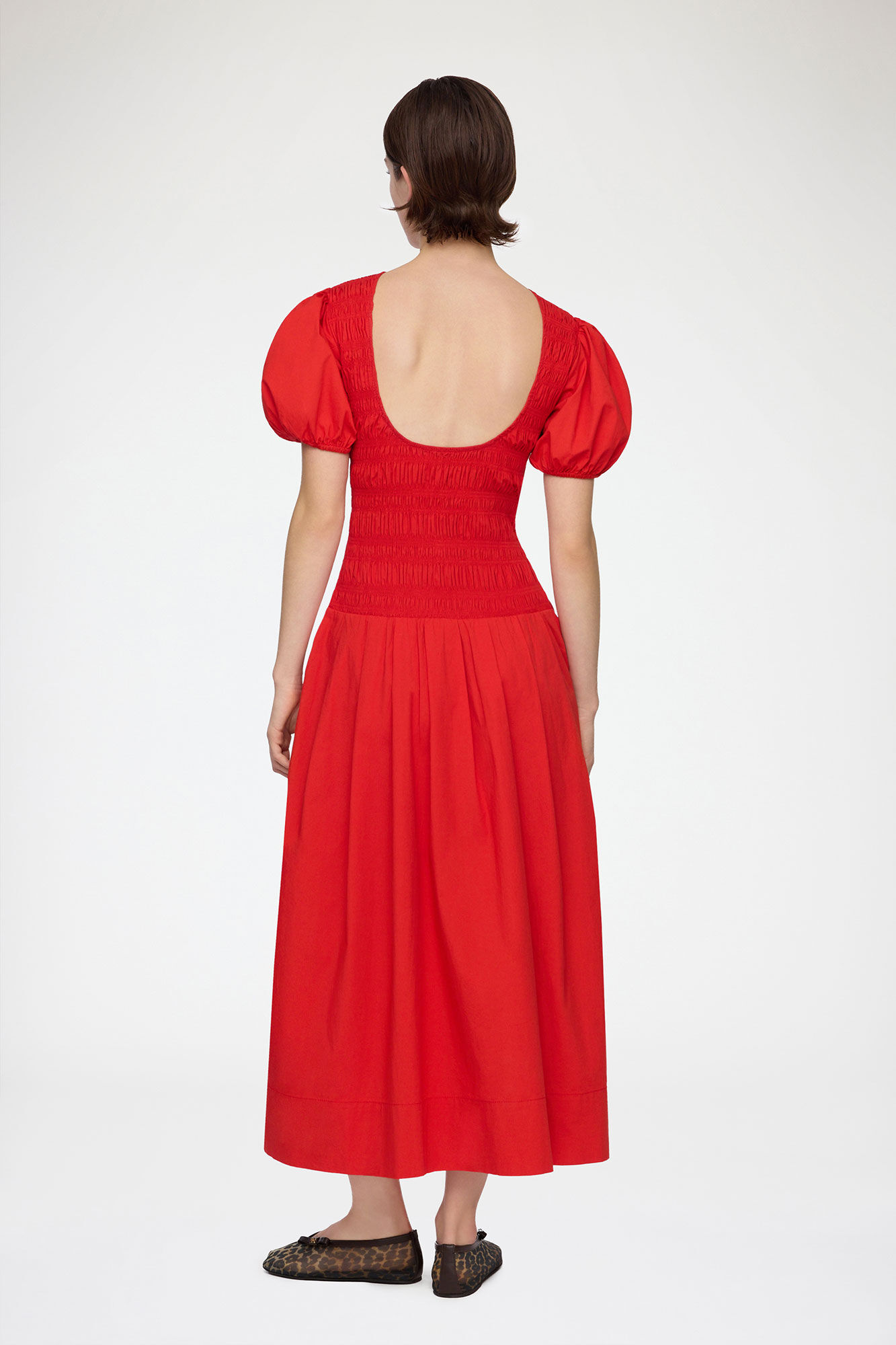 Dress in Smocked Cotton, Organic Cotton, in colour Goji Berry - 2 - GANNI