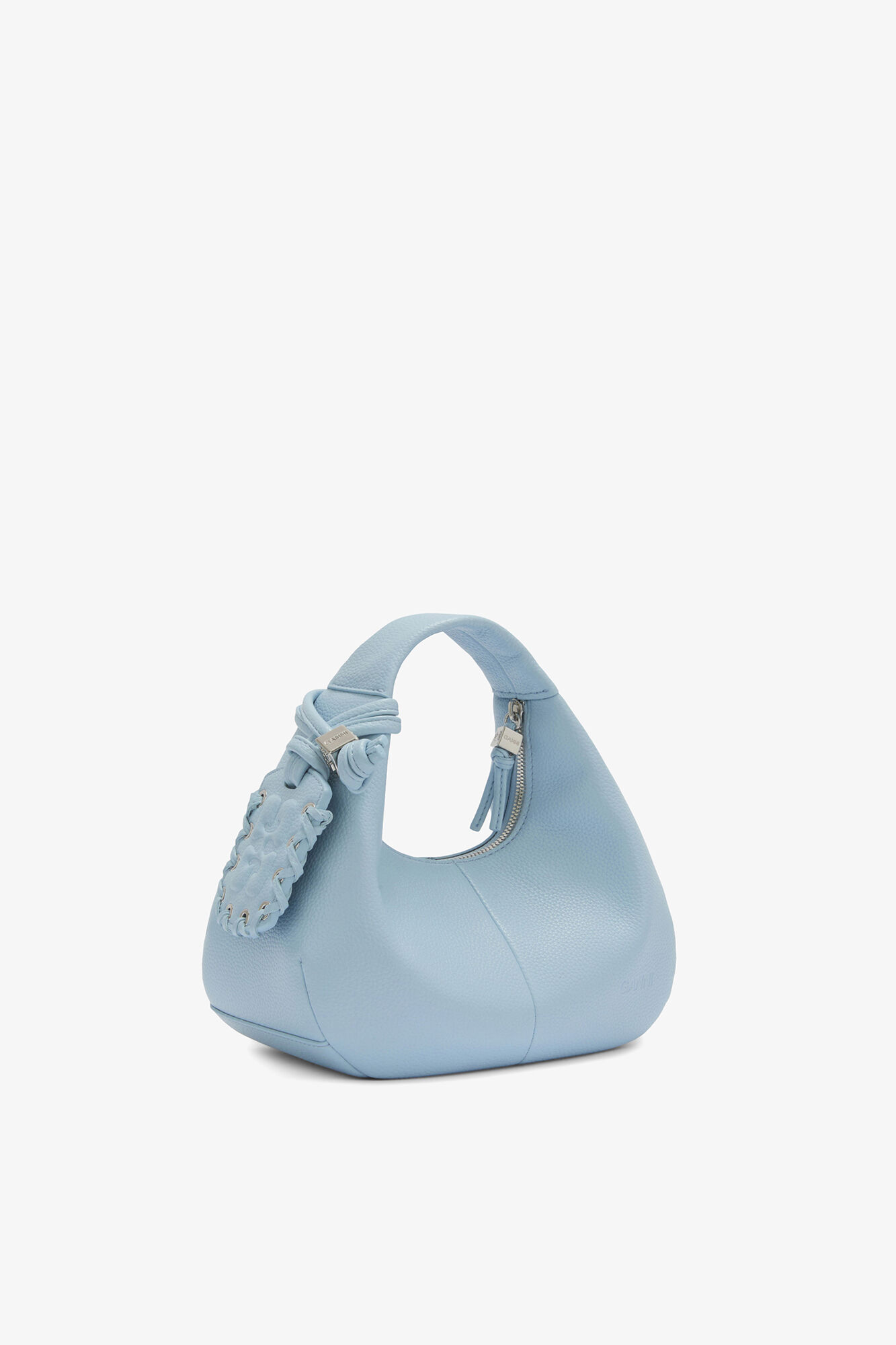 Mini Hobo Bag in Grained Blue, Recycled Polyester, in colour Celestial Blue - 2 - GANNI