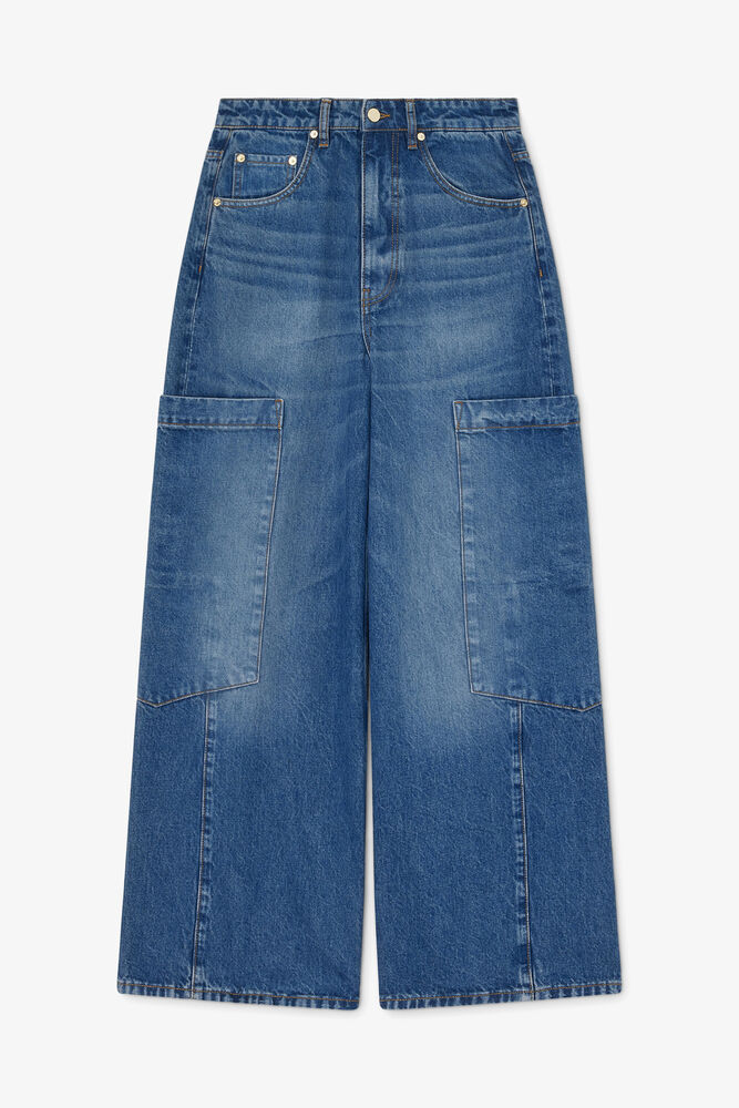 Baggy vida jeans i styv denim, Mid Blue Stone