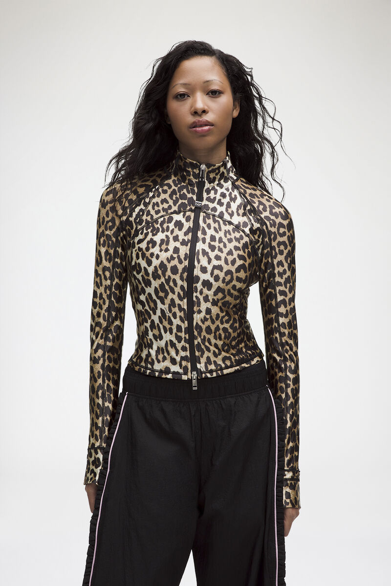 Define Ruffle-Trim Jacket in Leopard, Elastane, in colour Multicolour - 1 - GANNI