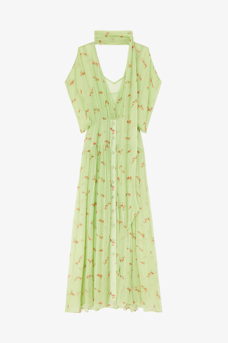 Dress in Green Silk, Organic Wool, in colour Seedling - 2 - GANNI
