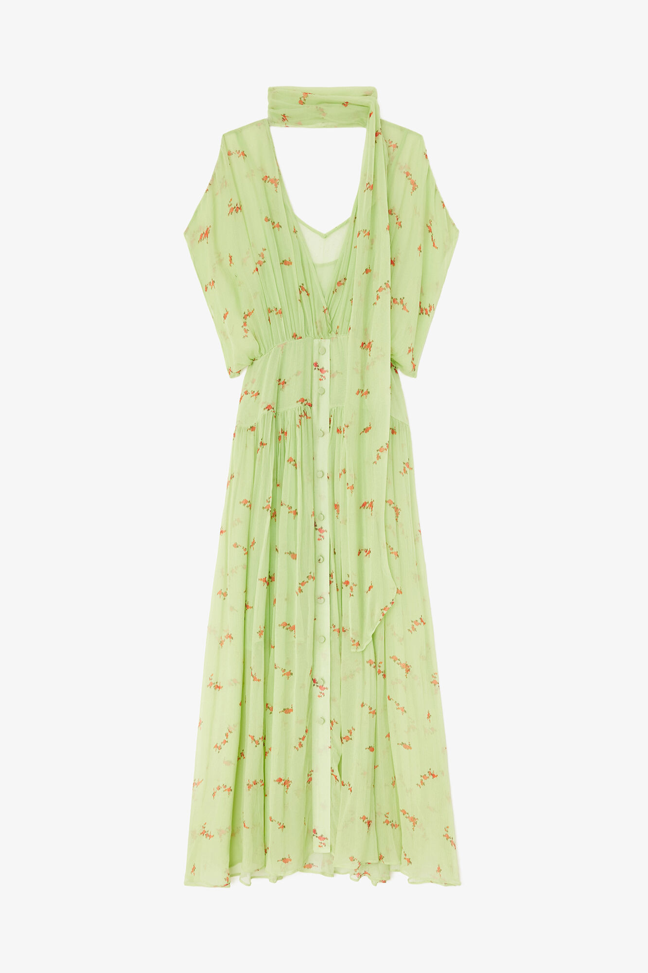 Dress in Green Silk, Organic Wool, in colour Seedling - 2 - GANNI