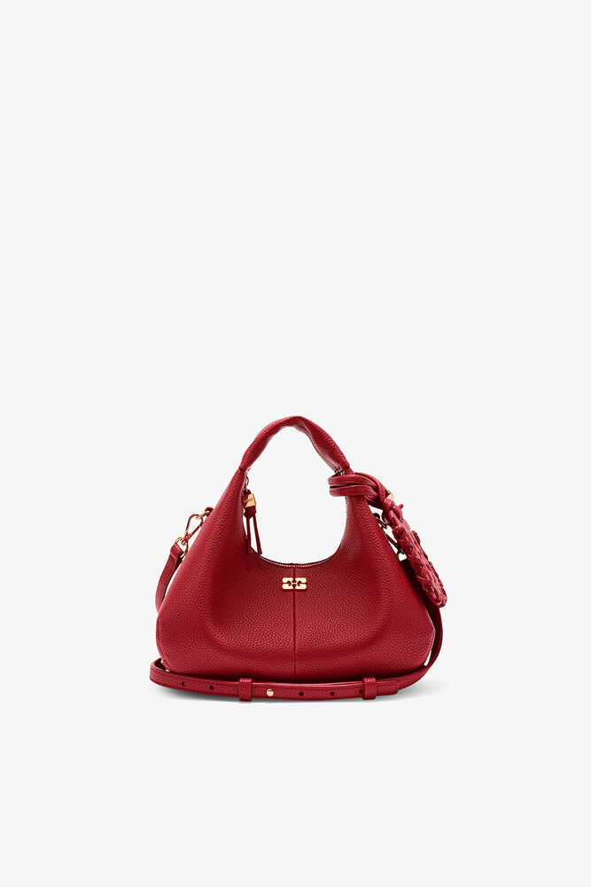 Mini Hobo Bag in Grained, Red Dahlia