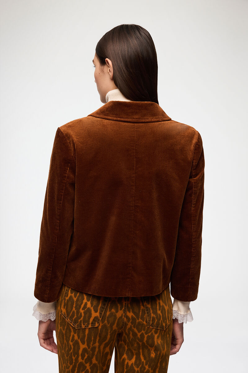 Blazer i brun kordfløyel, Organic Cotton, in colour Tortoise Shell - 3 - GANNI