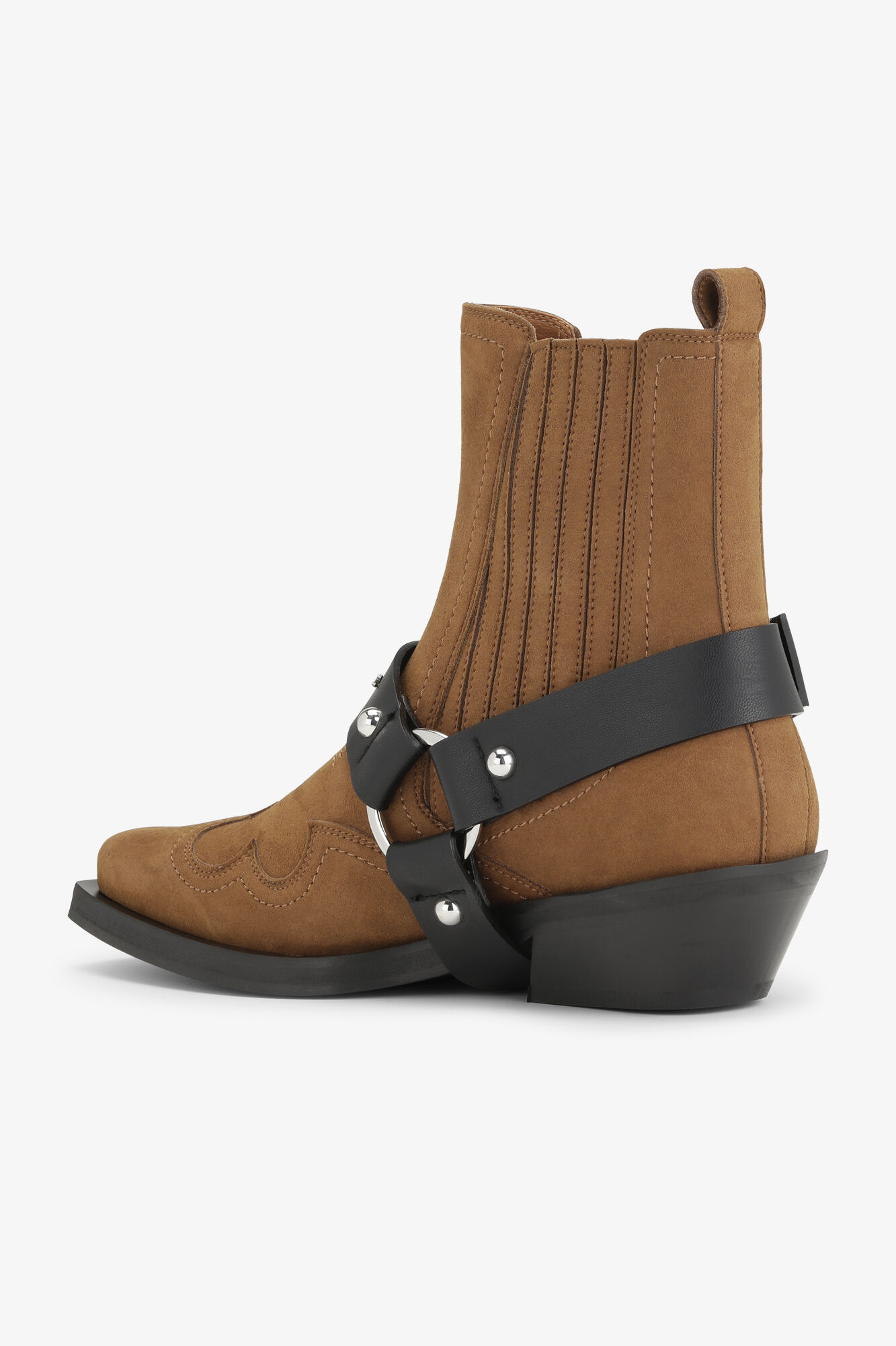 Brown Suede Low Cut Western Chelsea Boots, Recycled Polyamide, in colour Tobacco Brown - 3 - GANNI