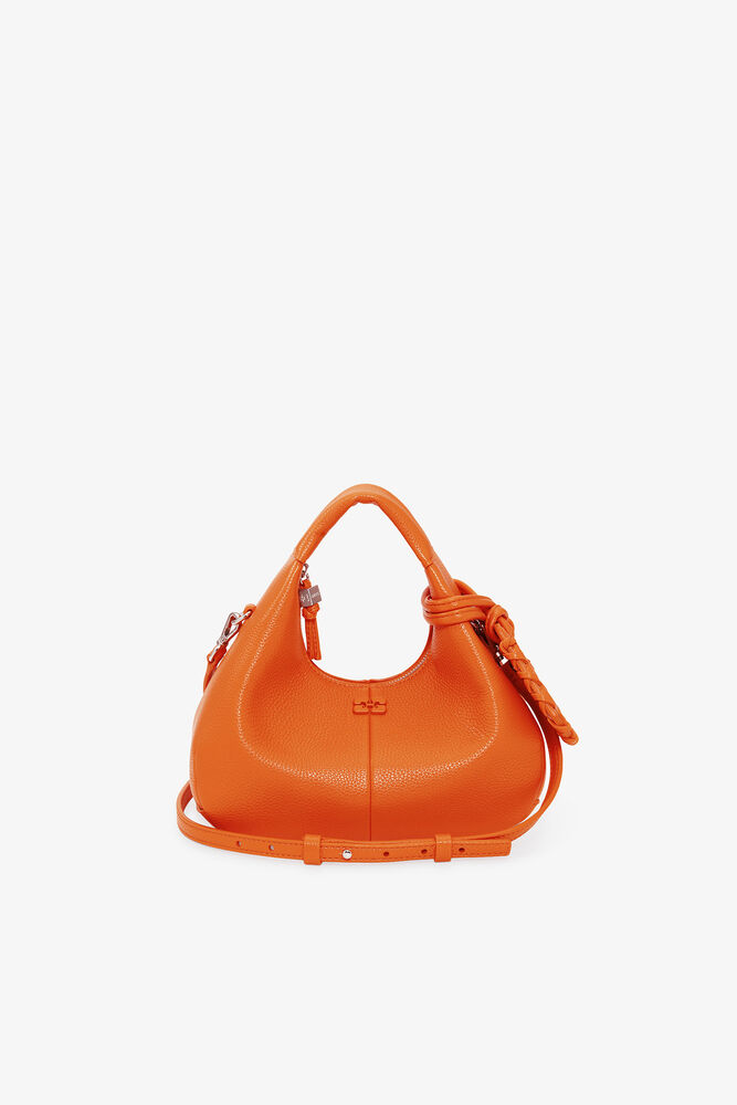 Mini Hobo Bag in Grained Orange, Russet Orange