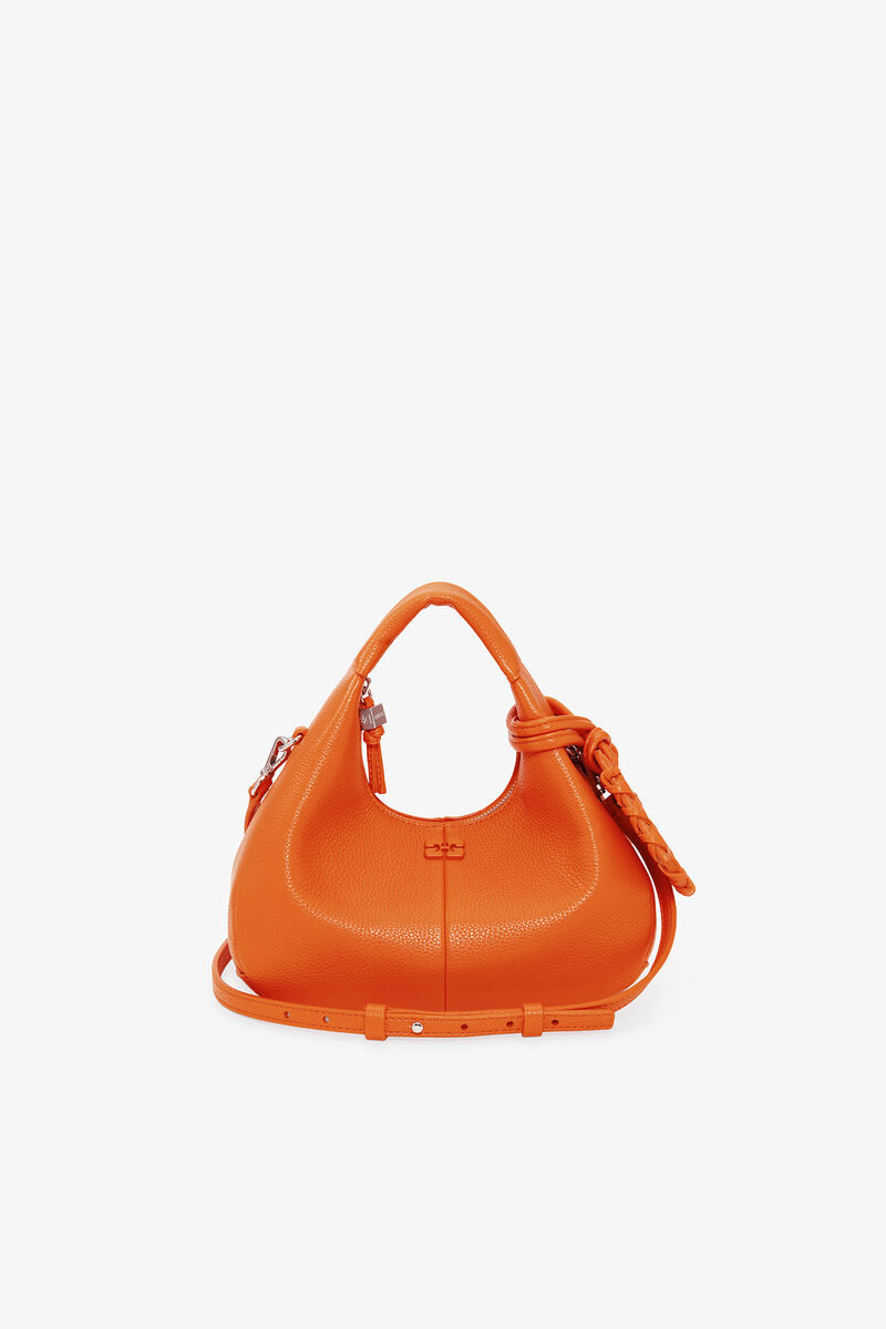 Mini Hobo Bag in Grained Orange, Recycled Polyester, in colour Russet Orange - 1 - GANNI
