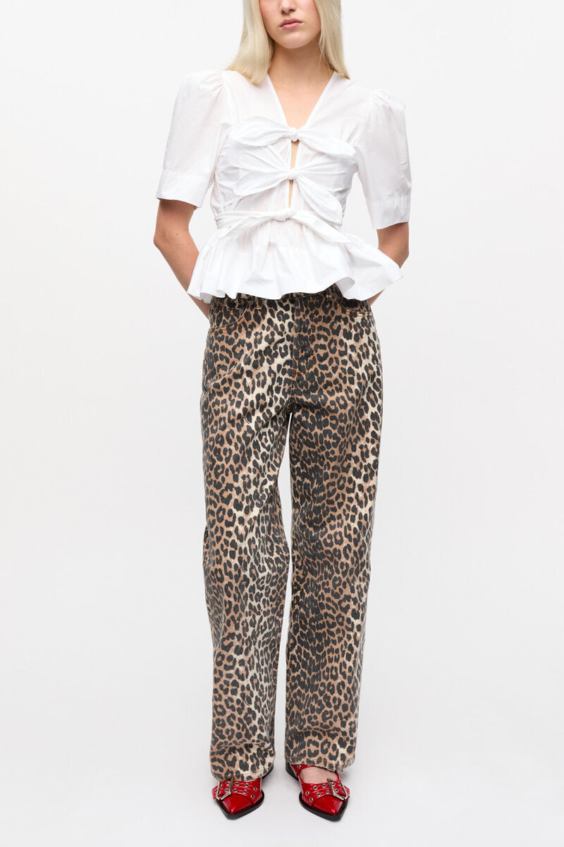ホワイトウォッシュ ストレッチコットン タイストラップ ブラウス, Organic Cotton, in colour Bright White - 2 - GANNI