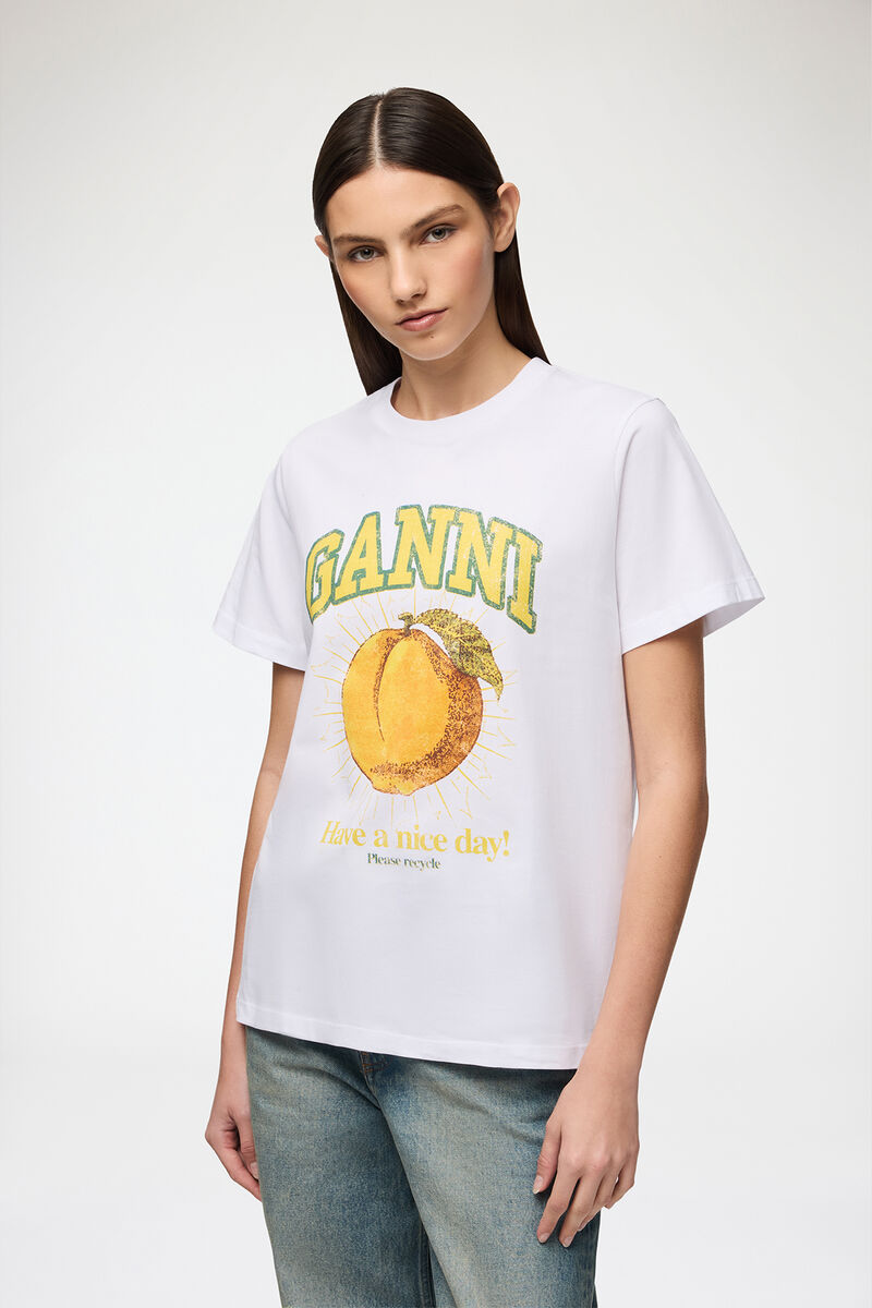 Relaxed Peach T-shirt, Organic Cotton, in colour Bright White - 1 - GANNI