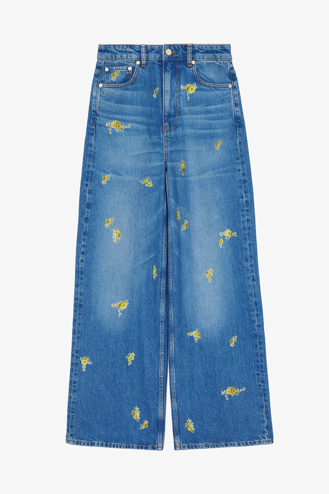 Lari Jeans Wide in Printed Denim, Light Blue Vintage