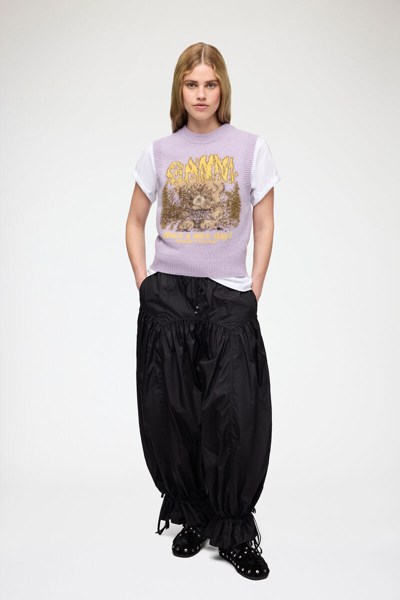 Strikvest med forest teddy, Wool, in colour Thistle - 2 - GANNI