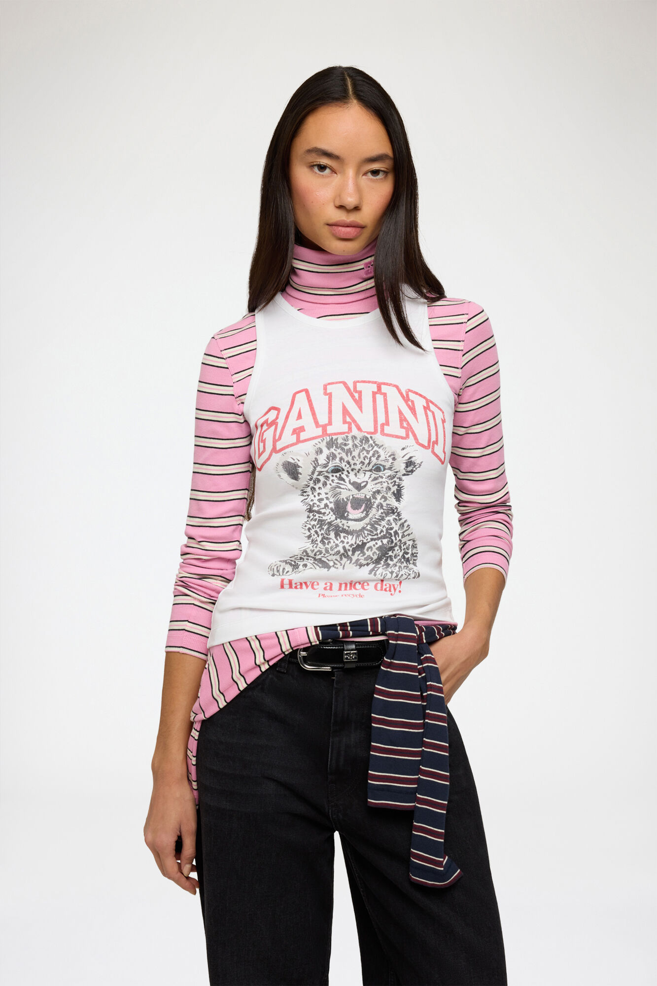 Tank Top with Teddy Family, Organic Cotton, in colour Bright White - 1 - GANNI
