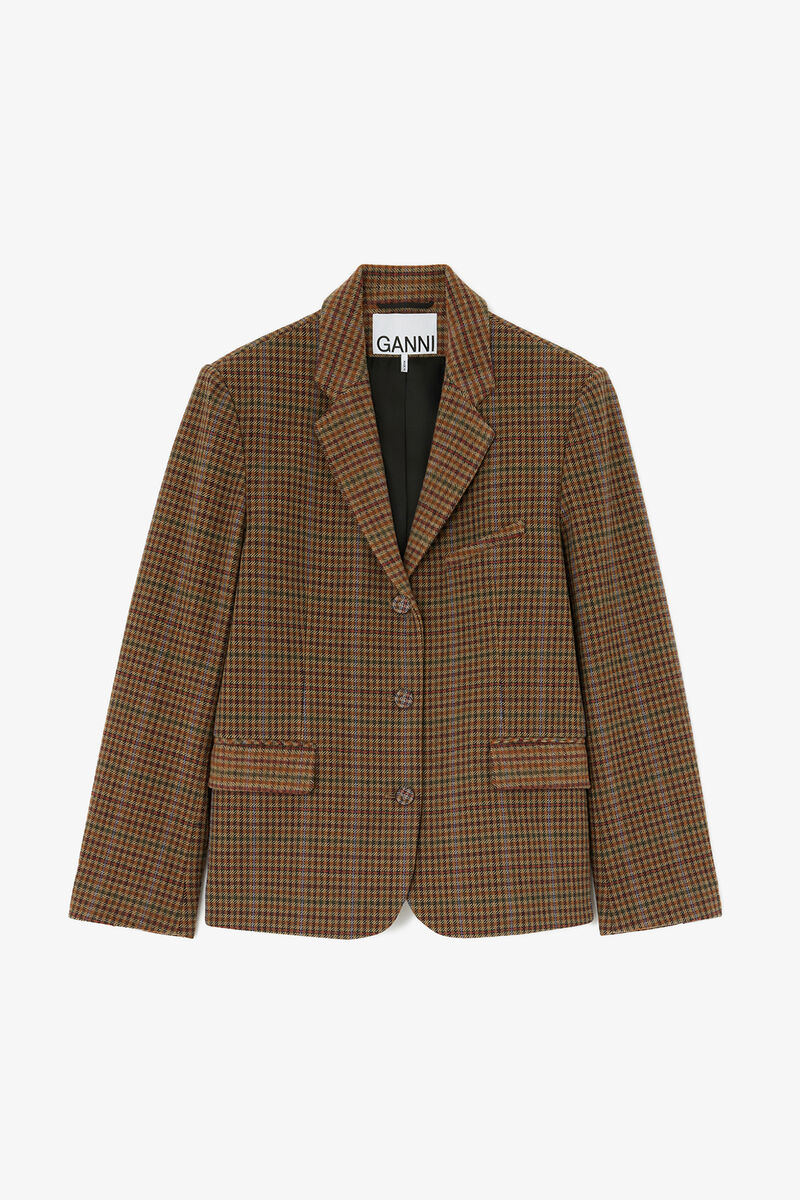 Blazer i ternet twill, Recycled Wool, in colour Multicolour - 1 - GANNI
