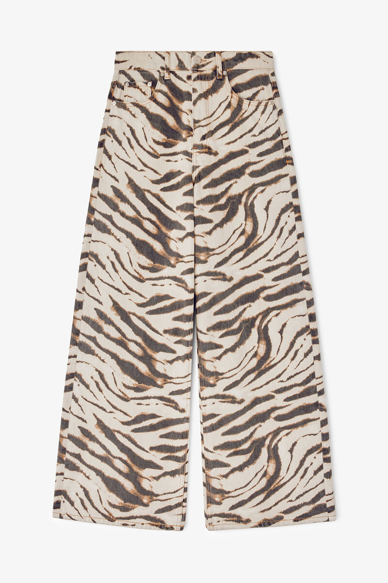 Lari Wide Jeans in Zebra Denim, Organic Cotton, in colour Egret - 1 - GANNI