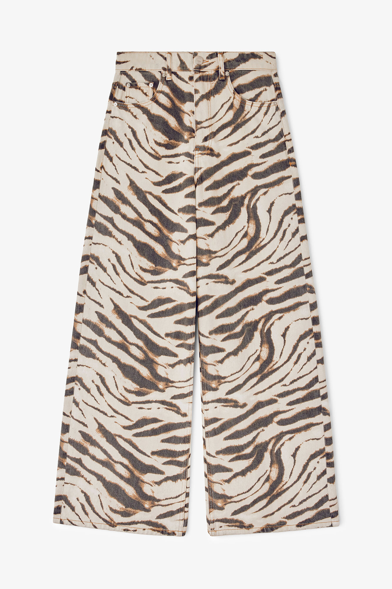 Lari Wide Jeans in Zebra Denim, Organic Cotton, in colour Egret - 1 - GANNI