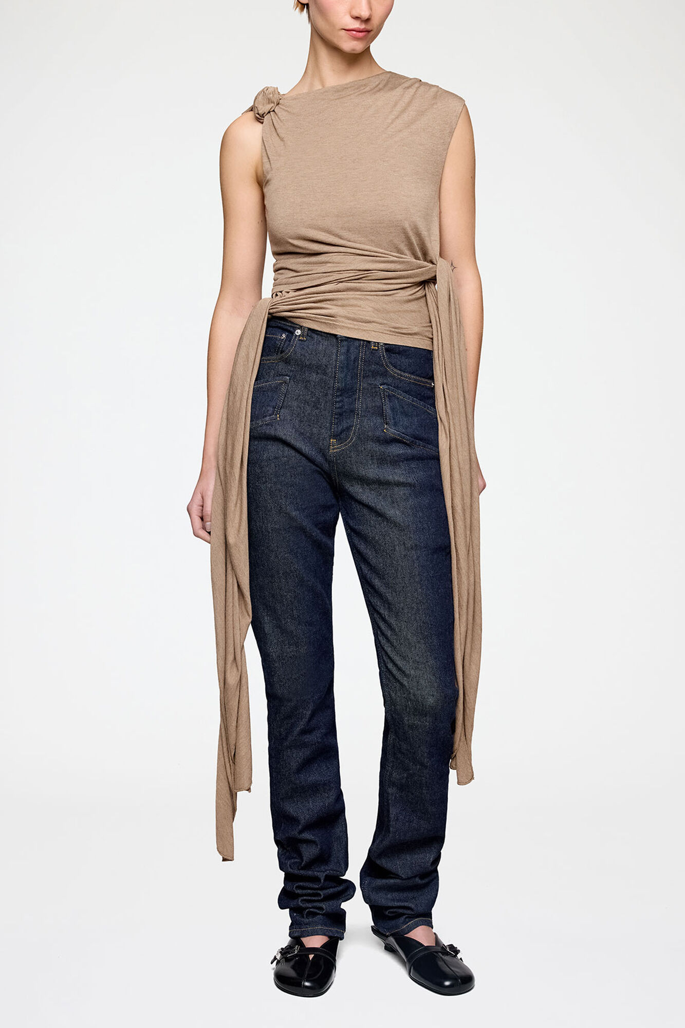 Top in Beige Jersey, Viscose, in colour Coca Mocha - 1 - GANNI