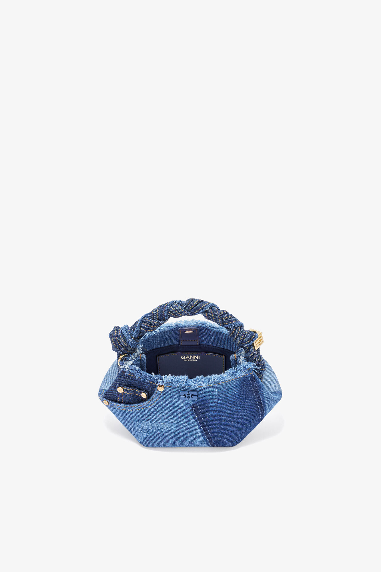 Mini Bou Bag in Denim, Organic Cotton, in colour Mid Blue Vintage - 3 - GANNI