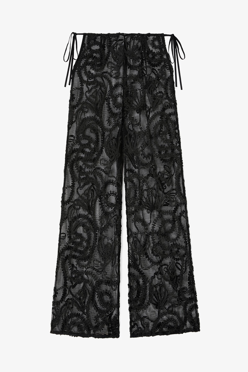 Pants in Black Net, Recycled Polyester, in colour Black - 1 - GANNI