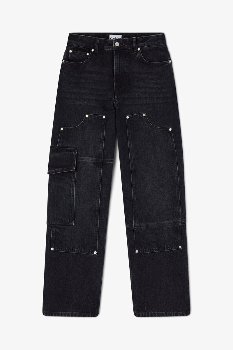 Audri Jeans in Black Rigid Denim, Organic Cotton, in colour Black Washed - 1 - GANNI