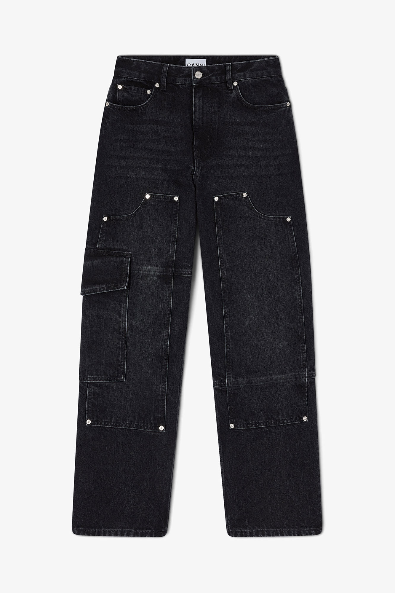 Audri Jeans in Black Rigid Denim, Organic Cotton, in colour Black Washed - 1 - GANNI