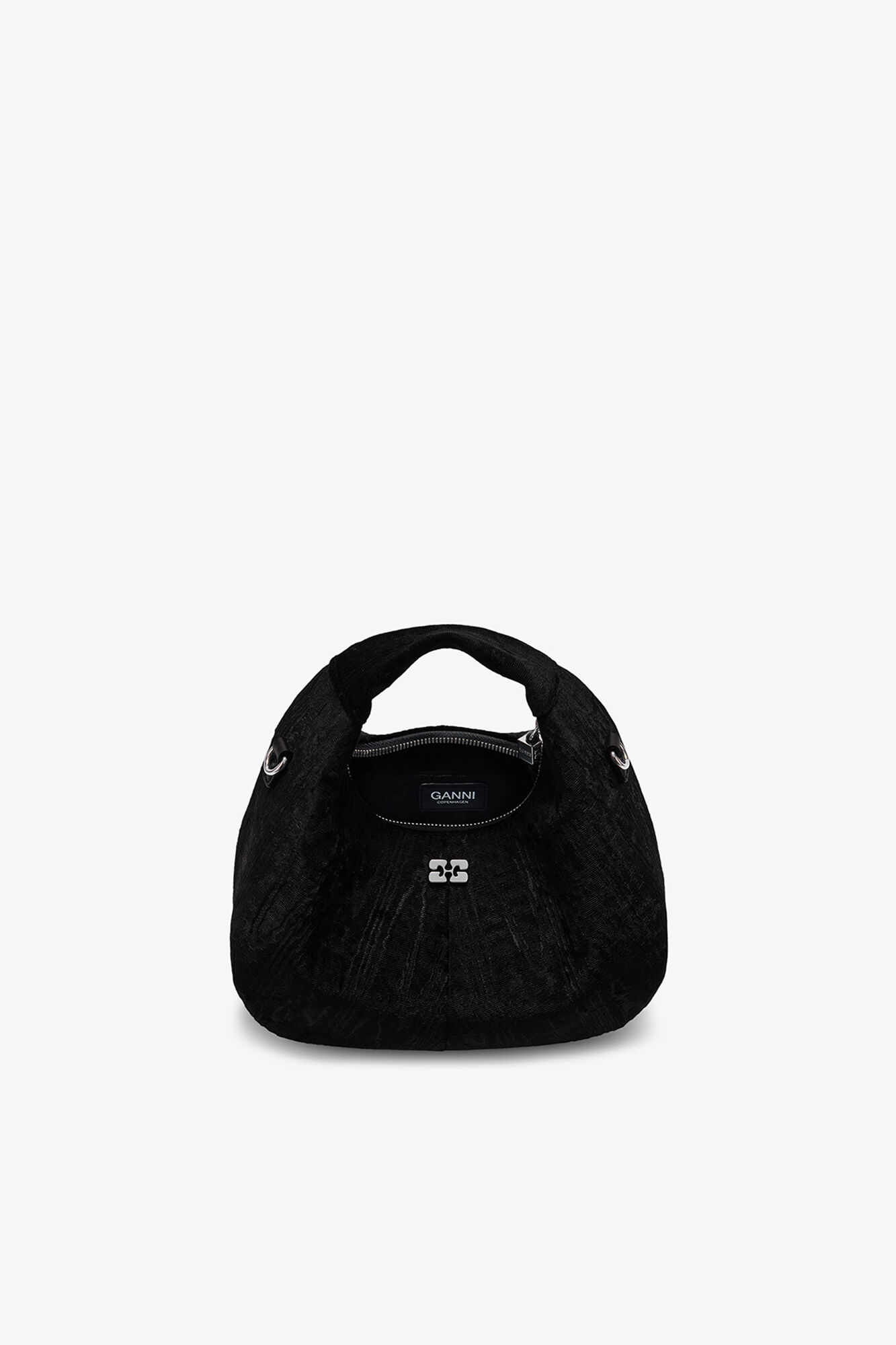 Mini Hobo Bag in Velvet Moiré, Recycled Polyester, in colour Black - 3 - GANNI