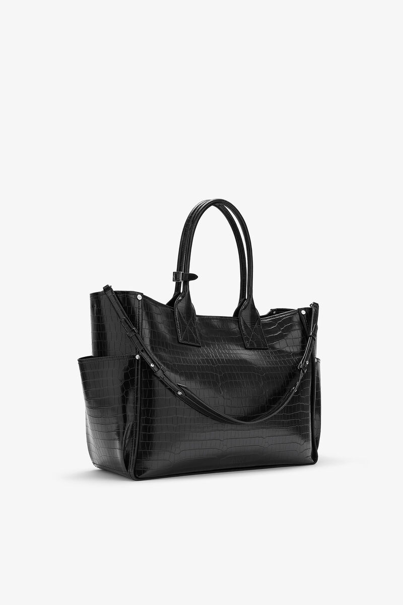 Sac en croco noir Posy, Recycled Leather, in colour Black - 2 - GANNI